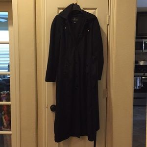 London Fog Black Hooded Trench Coat Size Sm